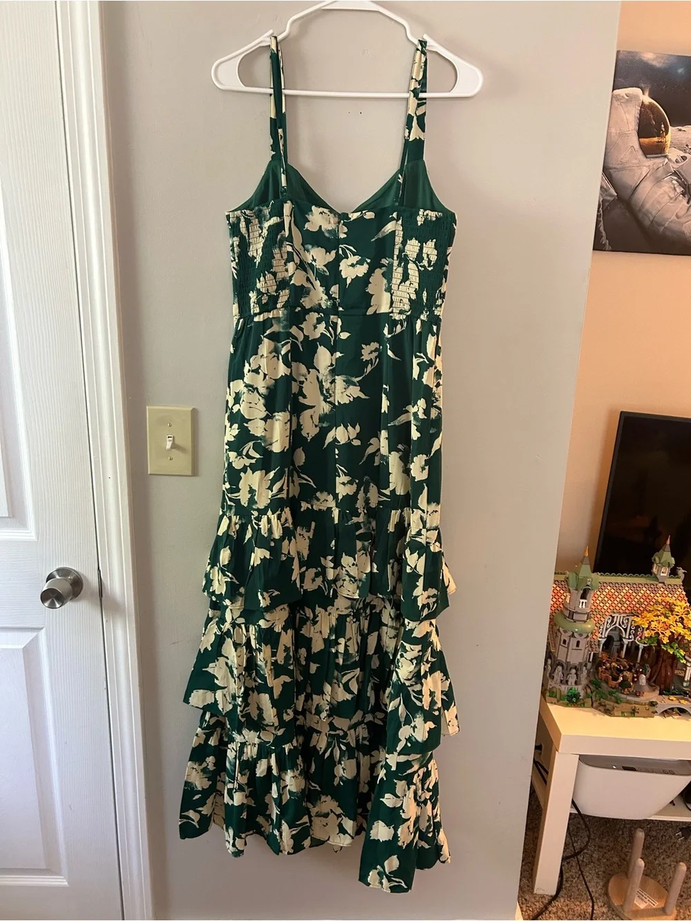 Ruffle Tiered Maxi Dress Green Print